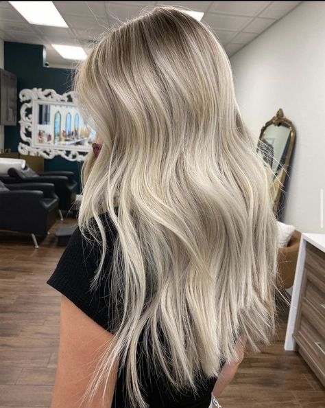 Ice Blonde Balayage With Money Piece, Bright Blonde Hair With Root Melt, All Over Blonde With Dimension, Light Blonde Balayage Hair, Bright Beachy Blonde, Dimensional Creamy Blonde, Vanilla Blonde Balayage Brunette, Bright Blonde Full Highlights, Short Hair Honey Blonde