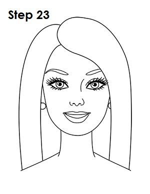 Barbie Drawing 23 Barbie Face Template, Barbie Drawing Art, Barbie Dolls Drawing, Barbie Drawing Easy Step By Step, Barbie Doll Drawing Easy, Easy Barbie Drawing, How To Draw Barbie Easy, Barbie Cartoon Drawing, Barbie Face Drawing