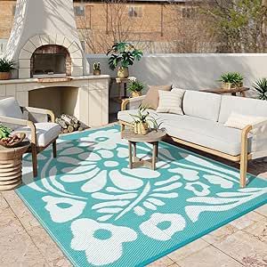 Uphome Outdoor Rugs 8x10 Waterproof, Reversible Blue Floral RV Camping Rug, Patio Plastic Straw Outside Rug, Large Foldable Outdoor Mat Carpet for Backyard Deck Pool Balcony Picnic Beach Balcony Picnic, Outside Rug, Pool Balcony, Rugs 8x10, Camping Rug, Deck Pool, Picnic Beach, Babe Cave, Backyard Deck