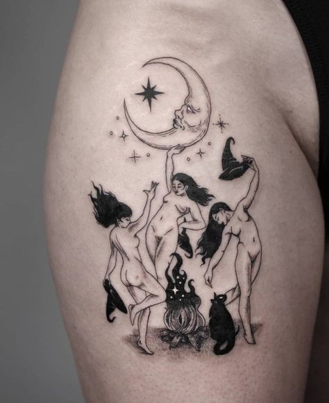 Wicca Tattoo, Cool Nature Tattoos, Witchy Tattoos, Tummy Tattoo, Funky Tattoos, Wicked Tattoos, Witch Tattoo, 4 Tattoo, Spooky Tattoos