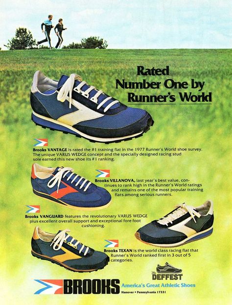 1970s Sneakers, Vintage Running Shoes, Old Sneakers, Vintage Sports Clothing, Old Nikes, Vintage Running, Retro Running Shoes, Runner's World, Shoes Ads