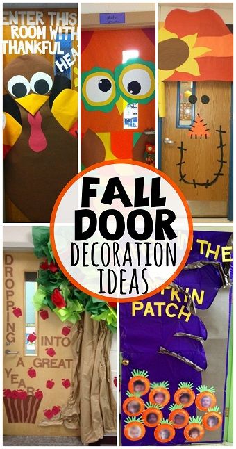 Fall Door Decoration Ideas for the Classroom #Bulletinboards | CraftyMorning.com School Door Decorations For Fall, Fall Door Decorations For Work, Fall Elementary Door Decorations, School Door Fall Decorations, September School Door Ideas, Fall Winter Door Decorations Classroom, Fall Class Door Ideas, Classroom Fall Door Ideas, Fall Board Ideas For Work