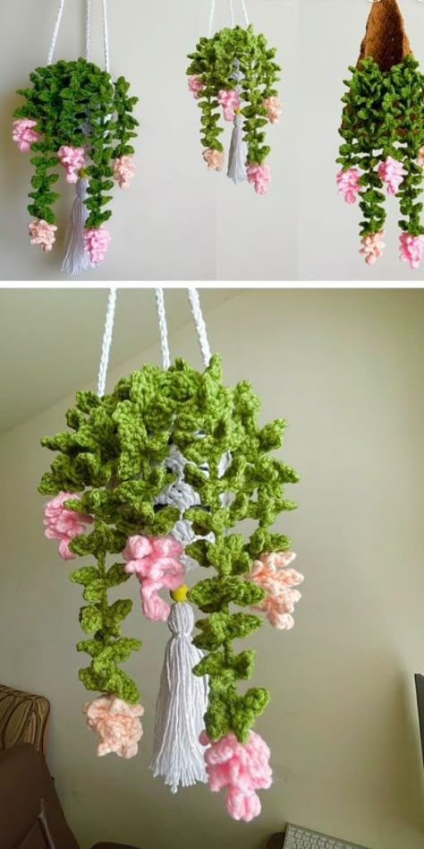 Free Crochet Flower Patterns, Crochet Succulent, Crochet Plant Hanger, Crochet Plants, Crochet Garden, Flowers Hanging, Crochet Flowers Easy, Crochet Flowers Free Pattern, Crochet Cactus