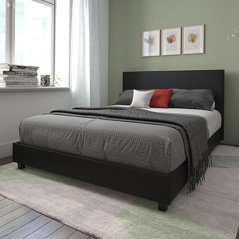 Black Wooden Bed Frame, Black Bed Frames, Mens Bed, Bedroom Ideas Black, Leather Upholstered Bed, Mens Bedroom Decor, Leather Bed Frame, Black Bedroom Design, Black Living