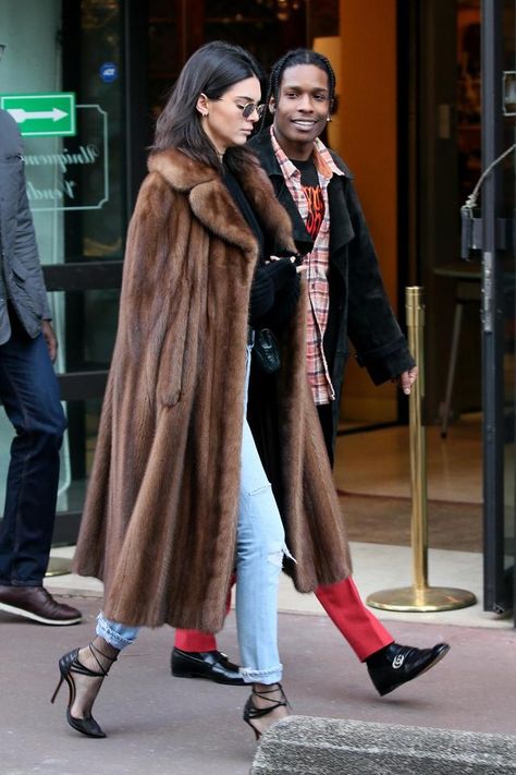 The couple had been keeping their relationship under wraps but decided to go public Airplane Outfit, Pretty Flacko, Kendall Jenner Photos, Asap Rocky, Jenner Style, Celebrity Street Style, Kendall Jenner Style, Fur Coats, Fur Fashion