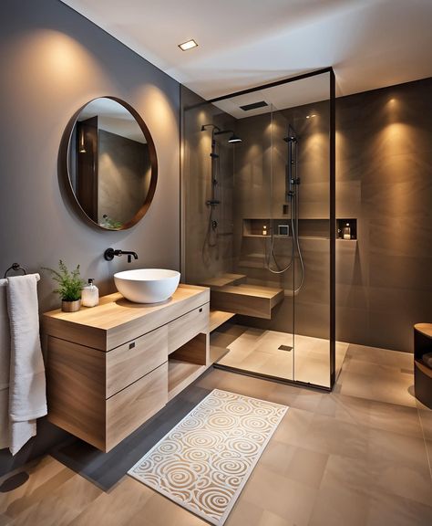 Modern Brown Bathroom Ideas, Bathroom Inspo Interior Design, Makeover Kamar Mandi, Classic Bathroom Design, Small Bathroom Interior, Bathroom Redesign, Bathroom Design Inspiration, Classic Bathroom, Bathroom Inspiration Decor