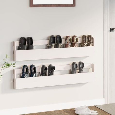 Wall-Mounted Shoe Racks 2 pcs White 110x9x23 cm Solid Wood Pine : Amazon.ca: Home Wall Shoe Rack, Wall Mounted Shoe Storage, Wall Mounted Shoe Rack, Shoe Organiser, Wooden Shoe Racks, Shoes Storage, Shoe Storage Rack, Shoe Shelves, Shaped Sofa