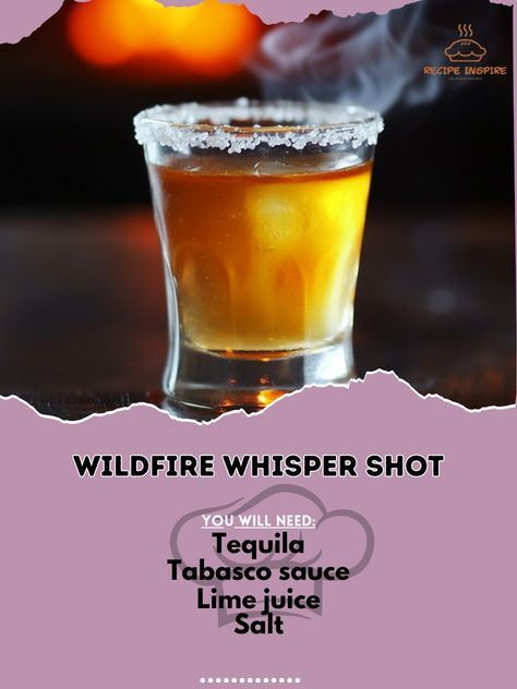 🔥 Whisper your secrets with a Wildfire Whisper Shot! A spicy kick with a smooth finish! 🌶️🔥 #WildfireWhisperShot #SpicyShots Wildfire Whisper Shot Ingredients: Tequila (1 oz) Tabasco sauce (2 dashes) Lime juice (1/2 oz) Salt (pinch) Ice Instructions: In a shaker, combine tequila, Tabasco sauce, lime juice, and ice. Shake well and strain into a shot glass. Sprinkle a pinch of salt on top. 🔥🌶️ Ignite your night with this fiery shot! Perfect for thrill-seekers! 🍹🔥 #SpicySips #ThrillSeeker Camping Cocktails, Homemade Liquor, Cocktail Party Food, Yummy Alcoholic Drinks, Tabasco Sauce, Shot Recipes, Party Recipes, Feminine Art, Alcohol Drink Recipes