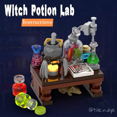 Halloween Lego Sets, Potion Lab, Lego Haunted House, Lego Harry Potter Moc, Lego Blueprint, Halloween Lego, Lego Dnd, Lego Build Ideas, Witch Kitchen