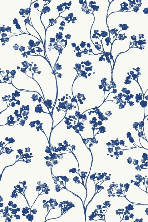 Kew Floral Wallpaper in Baltic Navy, a botanical design Navy Blue Rooms, Cute Summer Wallpapers, Cute Blue Wallpaper, Blue Wallpaper Iphone, Navy Wallpaper, Painted Walls, Plain Wallpaper, Navy Background, Navy Blue Background