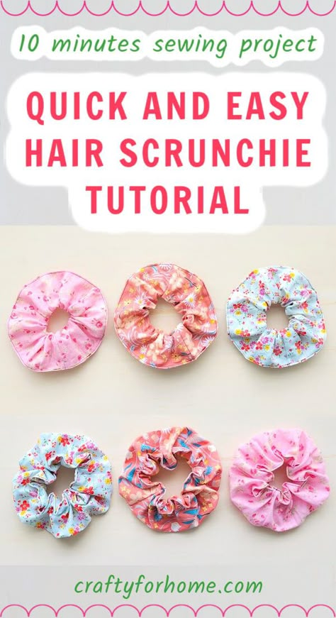 Hair Scrunchie Sewing Tutorial | Crafty For Home Hand Sewn Scrunchies Diy, Free Scrunchie Pattern, Scrunchie Sewing Tutorial, Diy Hair Scrunchies Tutorials, How To Make A Hair Scrunchie, Make A Scrunchie, Handmade Scrunchies Diy, Hair Scrunchies Diy Free Pattern, How To Sew Scrunchies