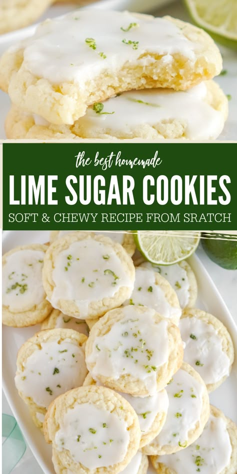 Lime Sugar Cookies, Cookies For Spring, Lemon Sugar Cookies Recipe, Simple Cookie Recipe, Easy Delicious Cookies, Sugar Cookies From Scratch, Key Lime Cookies, Lime Glaze, Lime Cookies