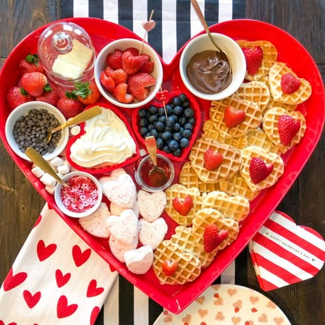 Celebrate Valentine's Day (or Galentine's Day) with a heart shaped waffle board for brunch! We found the perfect heart-shaped waffle maker too. Valentines Day Brunch Ideas, Waffle Board, Cute Breakfast Ideas, Valentines Party Food, Valentines Brunch, Valentines Breakfast, Perfect Heart, Valentine Desserts, Galentines Party