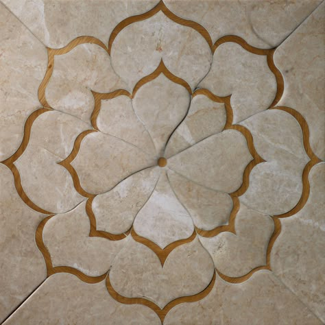 Artistic wood flooring from the Progènie line by I Vassalletti. 
Ancient oak, marble inlays, wood, metal, and other materials. Floor Inlay Design, Waterjet Marble Design, Jain Mandir, Marble Inlay Designs, Dolomite Stone, Marble Inlay Floor, Floor Inlay, Marble Pattern Texture, Floor Pattern Design