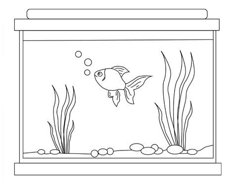 Fish Tank Drawing Art, Fish Tank Coloring Pages, Fish Tank Sketch, Fish Tank Drawing For Kids, Aquarium Drawing For Kids, Fish Aquarium Drawing, Fish Tank For Kids, Fish Tank Drawing, Aquarium Drawing