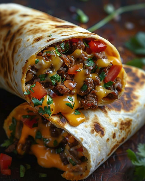 Just wrapped up dinner with these mouth-watering Cheesy Beef Fiesta Wraps!  Perfect for a quick and satisfying meal! Savoury Dinner Ideas, Steak Fajita Wraps, Wraps Recipes Beef, Cheesy Beef Burrito Wrap, Spicy Wraps Recipes, Wrap Meal Ideas, Wraps With Ground Beef, Ground Beef Recipes Wraps, Ground Beef Wrap