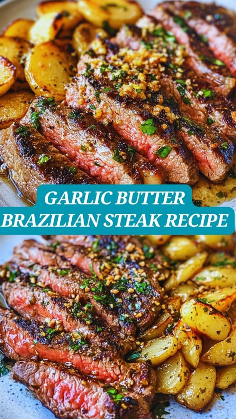 Whip up a restaurant-quality meal right at home with this delectable Garlic Butter Brazilian Steak! 🥩 This recipe features picanha steak, a favorite in Brazilian cuisine, grilled to perfection and basted with a luscious garlic butter. It's rich, flavorful, and incredibly tender, making it a must-try for any steak enthusiast. Ready in just 25 minutes, this dish is perfect for a quick yet impressive dinner. Serve with your favorite sides and enjoy a taste of Brazil at your dining table! Brazilian Steak, Steak Doneness, Easy Diner, Steak Dinner Recipes, Leftover Steak, Diner Ideas, Making Dinner, Sliced Steak, Marinated Steak