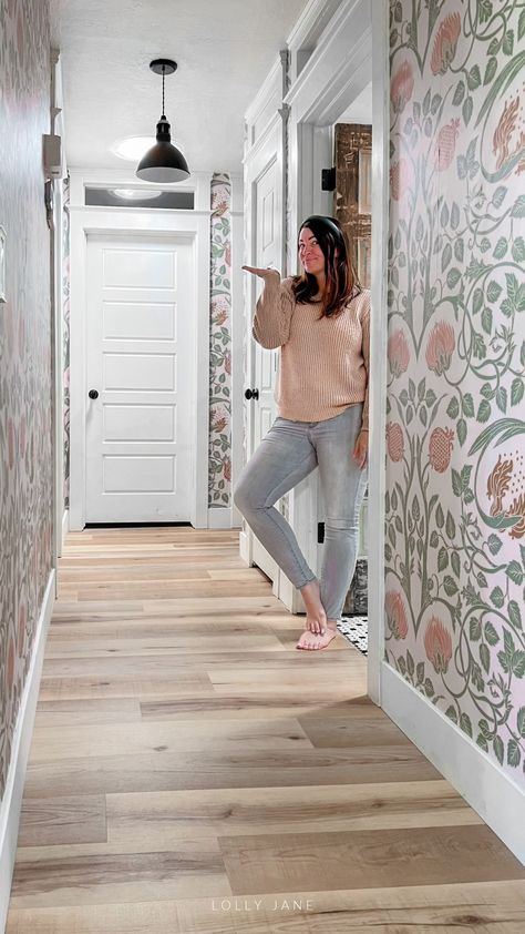 DIY Archives - Lolly Jane Wallpaper For Narrow Hallway, Narrow Hallway Wallpaper Ideas, Stencil Hallway, Narrow Hallway Wallpaper, Bi Level Entryway, Hall Wallpaper Ideas, Wallpapered Hallway, Wallpaper In Hallway, Hallway Wallpaper Ideas