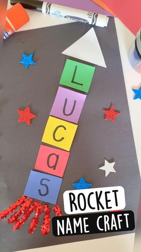 Rocket Preschool, Rocket Craft, Crafts Classroom, Space Week, K Crafts, Name Crafts, Space Activities, Toddler Arts And Crafts, Name Activities