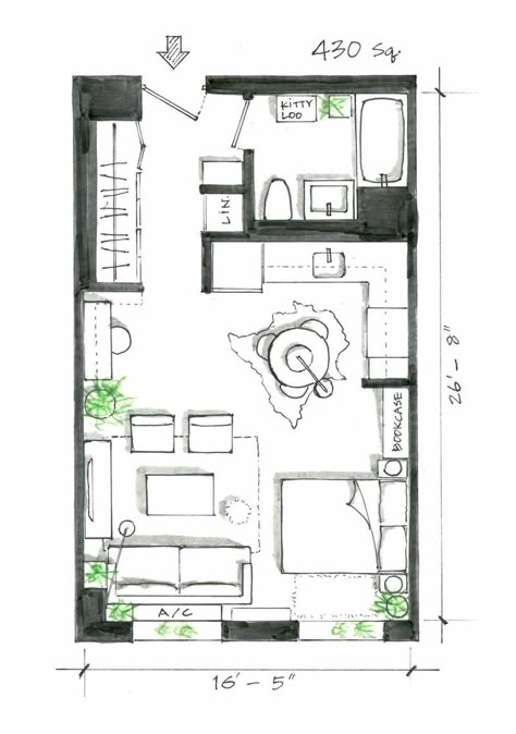 5 Genius Ideas For How to Layout Furniture in a Studio Apartment | Apartment Therapy Studio Apartment Plan, Small Apartment Layout, Small Apartment Plans, Apartemen Studio, Studio Apartment Floor Plans, One Room Apartment, Studio Layout, Studio Apartment Design, Apartment Floor Plan