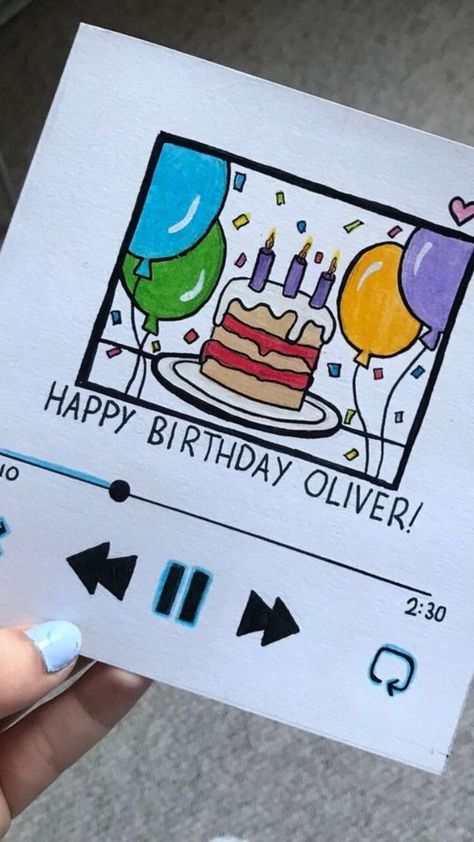 Music Theme Birthday, Hadiah Diy, Happy Birthday Cards Diy, Penanda Buku, Creative Birthday Cards, Cool Birthday Cards, Birthday Card Drawing, Birthday Card Craft, Diy Birthday Gifts For Friends