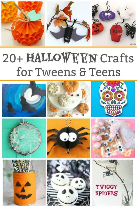 A creative collection of cool Halloween crafts for tweens and teens to make. All the pumpkins, spiders, bats and ghost crafts you can handle. #halloweencraftsfortweenstomake #halloweencraftdecorations #halloweenDIYcrafts #halloweencraftsforkidseasy #halloweencrafts #tweencrafts #teencrafts #craftsfortweens #craftsforteens Halloween Crafts For Teens, Mason Jar Halloween Crafts, Halloween Craft Ideas, Halloween Craft Kits, Halloween Art Projects, Ghost Crafts, Teen Halloween, Dollar Store Halloween, Fun Halloween Crafts