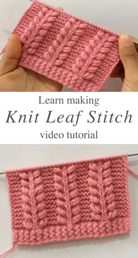 Knit Leaf Stitch For Sweaters And Cardigans - CrochetBeja Knit Leaf Pattern, Knitting Terms, Knitting Stitches Tutorial, Easy Knitting Patterns, Blanket Knitting Patterns, Knit Stitch Patterns, Knit Stitch, Knitting Tutorial, Knitting Techniques