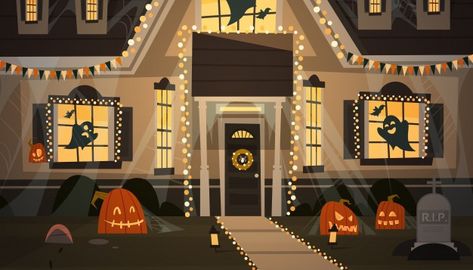 House decorated for halloween, front vie... | Premium Vector #Freepik #vector #people #party #halloween #city Club Halloween Party, Casa Halloween, Episode Backgrounds, Building Front, Font Combos, City Cartoon, Green Screen Backgrounds, Home Building, Party Background