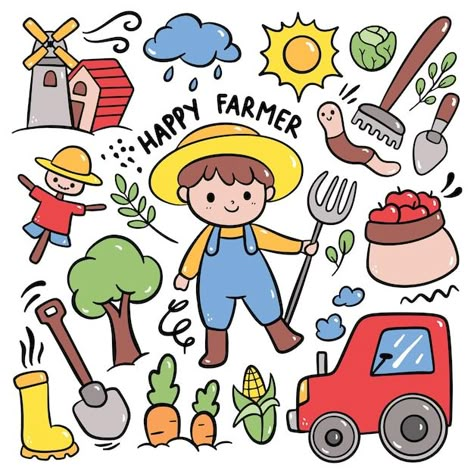 Cartoon Farmer, Notepad Paper, Premium Vector Cartoon, Kids Doodles, Doodle Art Journals, Pattern Coloring Pages, Kids Vector, Doodle Style, Paper Sheet