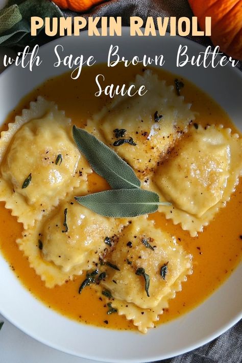 Enjoy a cozy, seasonal dish with pumpkin ravioli tossed in a rich sage brown butter sauce for a delicious holiday meal. #PumpkinRavioli #HolidayMeals Pumpkin Ravioli Sauce, Sage Brown Butter Sauce, Butter Sage Sauce, Sage Brown Butter, Brown Butter Sage Sauce, Ravioli Sauce, Gf Cooking, Sage Sauce, Pumpkin Ravioli