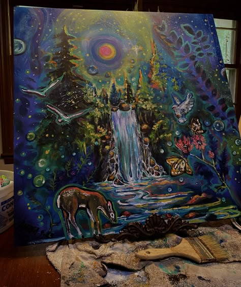 Mystical Painting Ideas, Acrylic Painting Mystical, Trippy Landscape Painting, Trippy Portal Painting, Magical Forest Acrylic Painting, Fantasy Oil Painting Surreal Art, Art Assignments, Art Painting Gallery, A Level Art