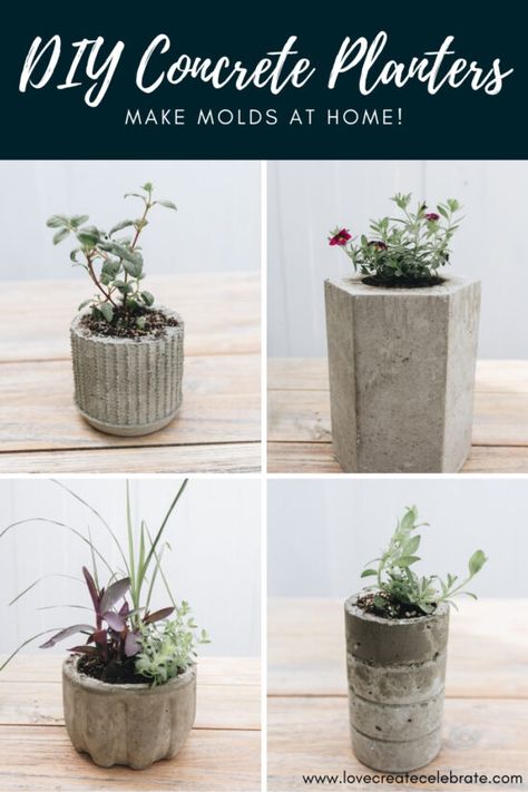 Make Cement Planters, Make Concrete Planters, Diy Hanging Herb Garden, Concrete Planter Molds, Concrete Molds Diy, Diy Cement Planters, Cement Ideas, Decoration Beton, Hanging Herb Garden