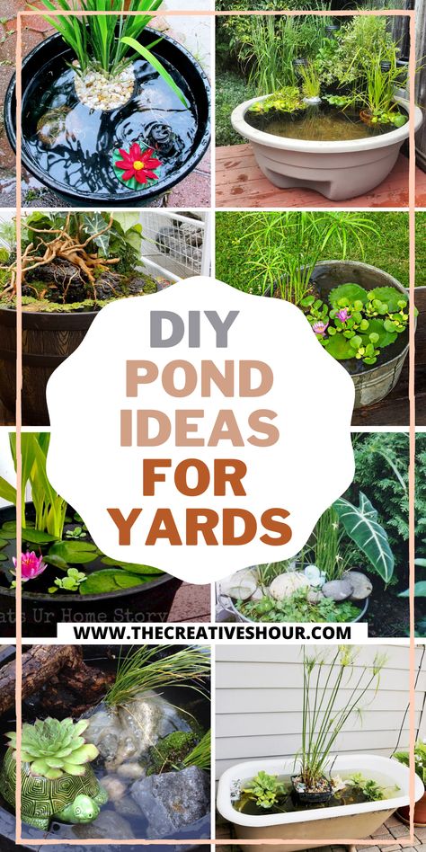 Easy Diy Pond Ideas, Diy Coy Fish Pond, Small Backyard Ponds And Waterfalls Diy, Small Diy Pond Ideas, Decorative Ponds Small Gardens, Fish Pond Ideas Outdoors, Patio Fountain Ideas Simple, Outdoor Ponds Diy Simple, Home Made Ponds Ideas