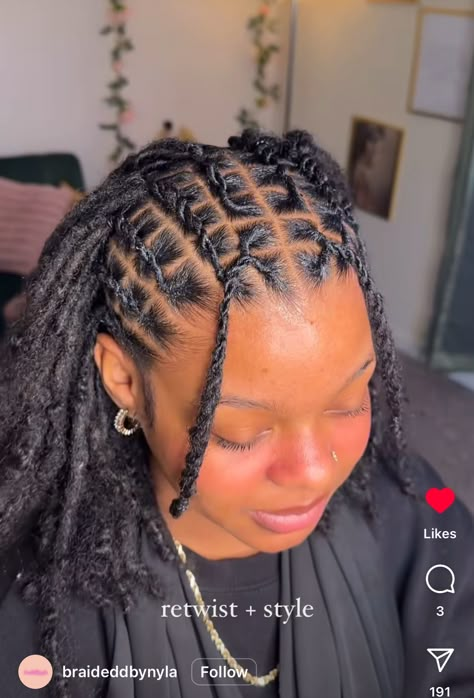 Locs Hairstyles For Women Beginners, Locs For Curly Hair, Different Types Of Natural Locs Black Women, Twist Back Loc Styles, Locs Flat Twist Style, Shorter Loc Styles, Cute Hairstyles For Short Dreads, Barrel Twist Styles On Short Locs, Back To School Dreadlock Hairstyles