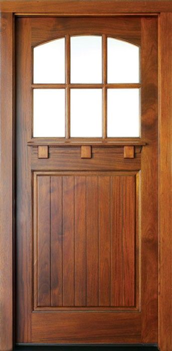 Craftsman  Mahogany  Linville  6  Lite  Impact  Single  Door Craftsman Exterior Door, Craftsman Front Doors, Door Sidelights, Door Arch, Glass Types, Craftsman Door, Single Door Design, Wood Exterior, Wood Exterior Door