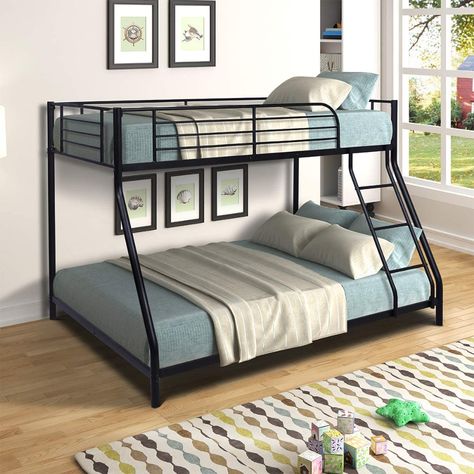 Amazon.com: Bunk Bed Twin Over Full Sturdy Steel Metal Bed Frame with Flat Ladder and Guardrail for Children/Teens/Adults (Black) : Home & Kitchen Bunk Bed Twin Over Full, Low Bunk Beds, Metal Bunk Bed, Black Bed Frame, Bottom Bunk, Twin Over Full Bunk Bed, Full Bunk Bed, Bed Twin, Metal Bunk Beds