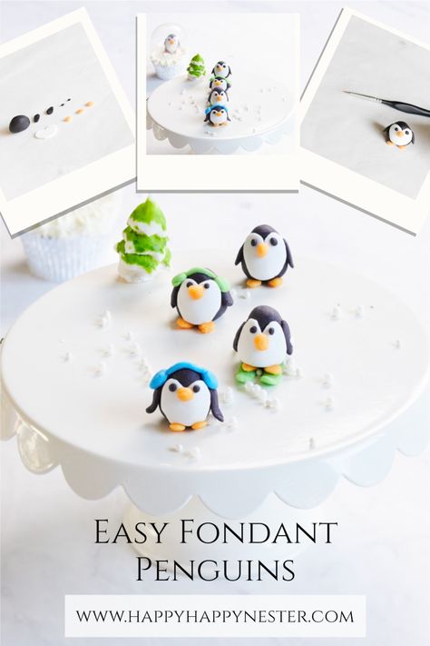 Learn How to Make a Fondant Penguin Topper in this easy step-by-step tutorial. These cute penguins are perfect for cupcakes and cakes for the holidays! Decorating a cake or cupcake with fondant animals is such a quick and easy way to elevate a dessert. Onederland Smash Cake, Winter Bakes, Cupcake With Fondant, Fondant Penguin, Teaching Kids To Cook, Snow Globe Cupcakes, Fondant Christmas Cake, Penguin Cake Toppers, Penguin Cupcakes