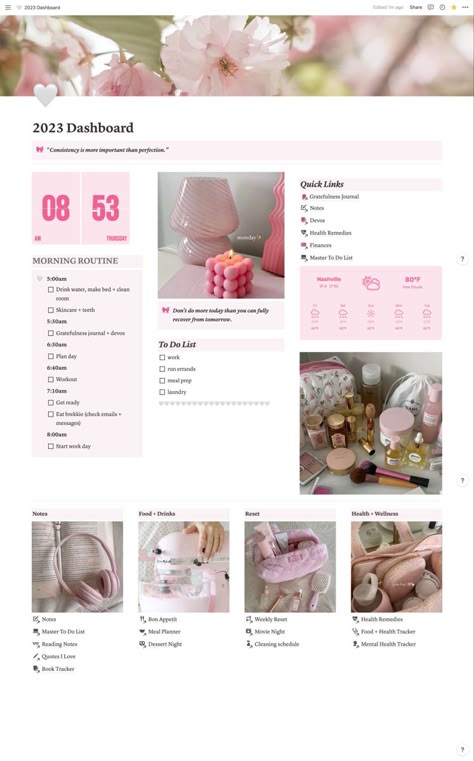 Pink Notion, Studie Hacks, Aesthetic Notion, Notion Dashboard, Digital Organization, Small Business Planner, Dashboard Template, Notes Inspiration, Notion Template