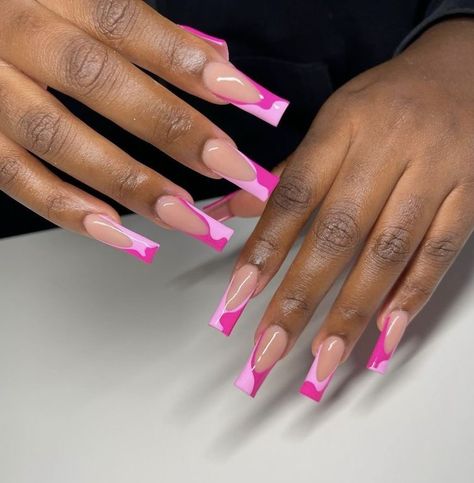 Pink French Tip Nails With Design, Pink Short Nail Designs, Nail Designs For Dark Skin, Nails Collection, Sassy Nails, Long Nail Designs, Colored Acrylic Nails, Girly Acrylic Nails, French Tip Acrylic Nails