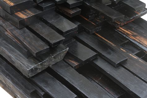 From equatorial Africa, Ebony is usually found in wet lowlands near rivers and swaps. Devoid of color, Ebony has ink black with lighter streaks. Only a small percentage of Ebony (three to five percent) produce the highest quality jet black color. Most pieces contain 50-70% sapwood with deep heart checks and voids in the heart with fall off of 80-90%. Ebony is hard and costly to produce, which makes it a rare species to obtain. Ebony Wood Furniture, Ebony Wood Floors, Black Locust Wood, Black Wood Texture Seamless, Ebony Wood Texture, Macassar Ebony Veneer, Got Wood, Resin Furniture, Ebony Wood