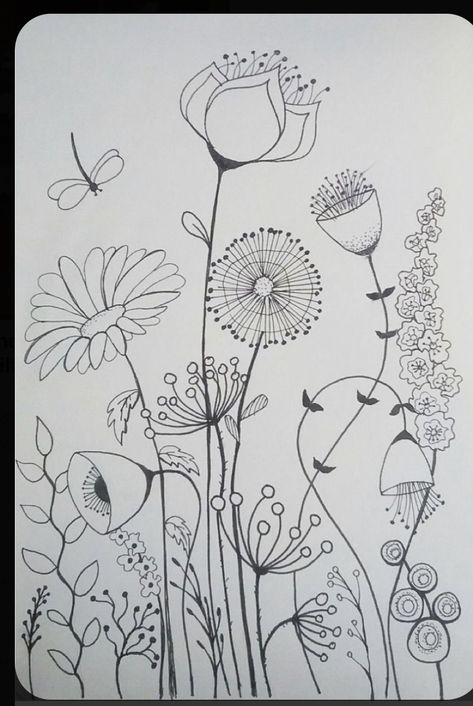 Botanical Doodles, Ako Kresliť, Botanical Line Drawing, Doodle Art Flowers, Pola Sulam, Watercolor Flower Art, Canvas Painting Ideas, White Prints, Doodle Art Designs