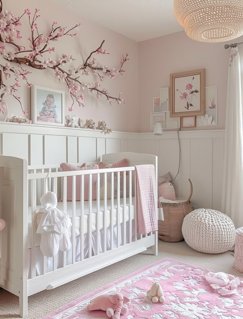 34 Insanely Cute Baby Girl Nursery Ideas 77 34 Insanely Cute Baby Girl Nursery Ideas Nursery With Pink Accent Wall, Baby Girl Nursery Pink And White, Enchanted Nursery Theme, Nursery Decor Ideas Girl, Baby Room Ideas Girl, Nursery Ideas Pink, Cute Baby Girl Nursery, Chic Nursery Girl