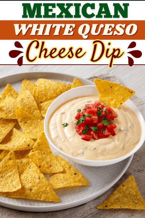 Mexican Food For Christmas, Mexican White Queso, Queso Blanco Recipe, Mexican White Cheese Dip, Mexican White Cheese, Queso Cheese Dip, White Cheese Dip, White Queso Dip, Food For Christmas