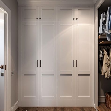 Closet System Maker - Etsy Closet Cupboard Designs, Modern Farmhouse Closet Doors, Closet Doors For Large Opening, Closet Designs With Doors, Shaker Style Wardrobe, Large Closet Door Ideas, Adding A Closet To A Bedroom, Wall Of Closets Built Ins, Hallway Linen Closet Built Ins