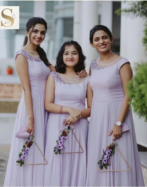 Bridesmaid Christian Dresses, Bride Maids Dresses 2022, Brides Maids Outfit, Bride Maids Dresses Indian, Lavender Gown Indian, Kerala Bridesmaid Dresses, Lavender Dress Indian, Bridesmaid Dresses Kerala Christian, Gown Ideas Simple