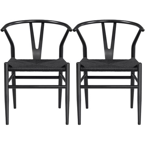 SMILE MART Mid-Century Metal Weave Dining Chair with Y-Shaped Backrest, 2PCS, Full Black - Walmart.com Room Chairs Design, Weave Chair, Metal Dining Chair, Woven Dining Chairs, Black Dining Room Chairs, Black Chairs, Chairs Design, Woven Chair, Black Dining