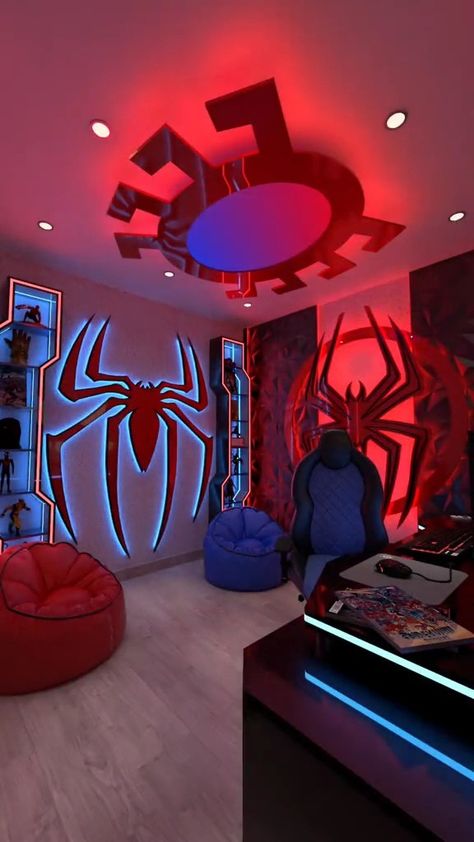 Marvel Home Decor Ideas, Spiderman Theme Bedroom, Spiderman Room Decor Ideas, Spider Man Nursery, Marvel Room Ideas Boy Bedrooms, Spiderman Room Boys, Spider Man Room Ideas, Spider Man Room Ideas Kids, Spiderman Room Aesthetic