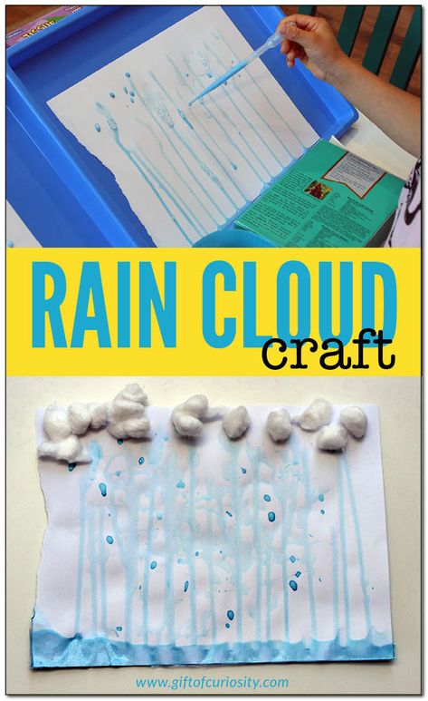 Rain cloud craft | Weather unit for kids | Weather theme for kids | Weather craft | Rain painting || Gift of Curiosity Rain Cloud Craft, Rain Crafts, Weather Activities Preschool, Cloud Activities, Weather Activities For Kids, Weather Lessons, Preschool Weather, Weather Art, Weather Crafts