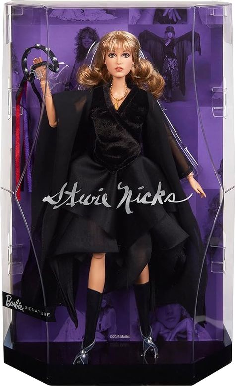 Amazon.com: Barbie Doll, Stevie Nicks for the Barbie Music Collector Series, Barbie Signature, Black Velvet and Chiffon Dress, Tambourine : Barbie: Toys & Games Stevie Nicks Barbie Doll, Stevie Nicks Barbie, Barbie Music, Rumours Album, Celebrity Dolls, Textured Bangs, Barbie Signature, Ethereal Dress, Hollywood Hair