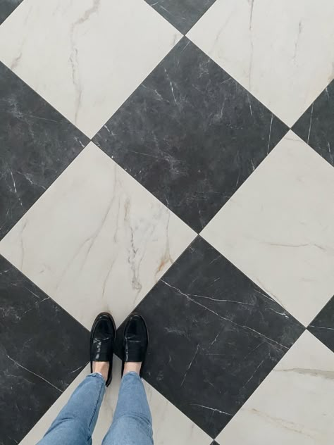 All the Details About the Stone Checkerboard Floors In The Dining Room-They're Finished! - Chris Loves Julia Checkered Tile Floor, Checkered Tile, Checkered Floor, Hot Tub Room, Checkerboard Floor, Dining Room Floor, Chris Loves Julia, Black And White Tiles, Black And White Marble